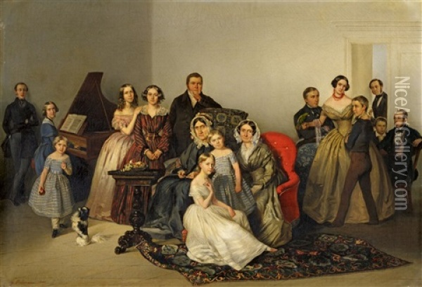 Portrait Of The Andreas Matthiessen Family Oil Painting - Georg Bothmann