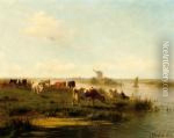 Cows Near The Water Oil Painting - Cornelis I Westerbeek