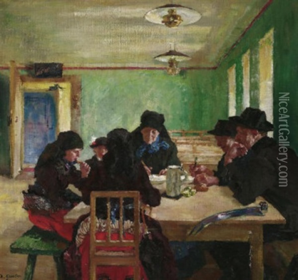 Familie Im Wirtshaus Oil Painting - Hermann Groeber
