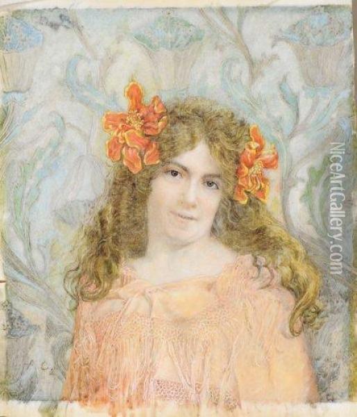 Jeune Femme Aux Fleurs Et Au Chale Oil Painting - Antoine Calbet