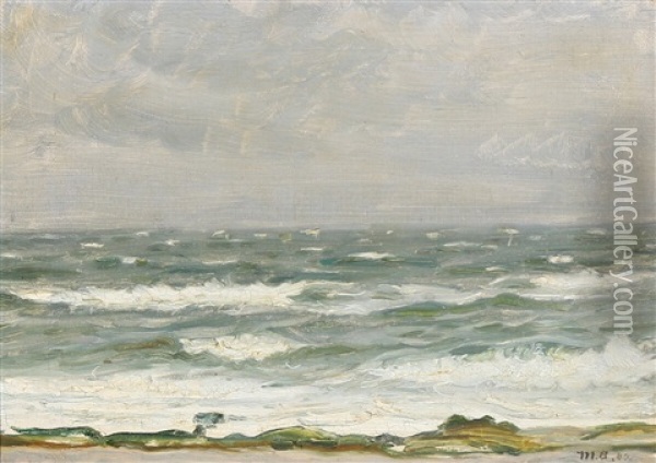 A View From The Coast Towards Choppy Waters Oil Painting - Michael Peter Ancher