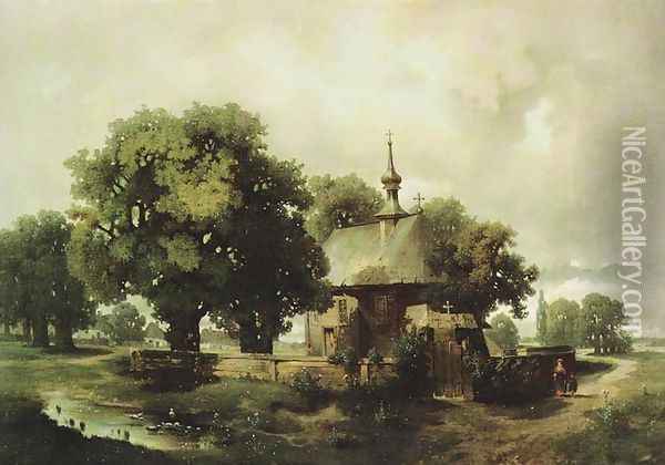 Landscape with a Church Oil Painting - Wladyslaw Aleksander Malecki