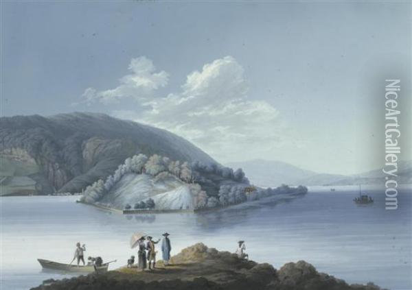 1.vue De L'isle St. 
Pierre Sur Le Lac De Bienne. Oil Painting - Georg Leonhardt Hartmann