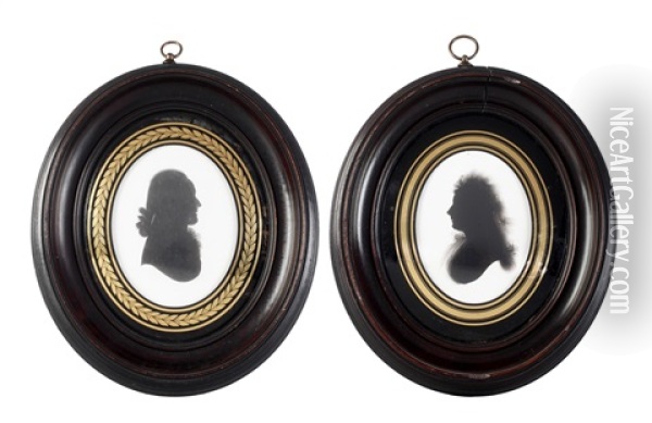 Two Bust-length Silhouettes Portraying Lady Charlotte Teignmouth (d.1834) And A Gentleman (pair) Oil Painting - John Miers
