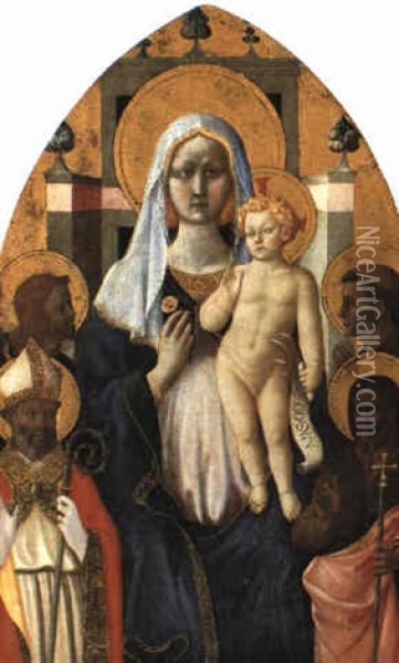 Thronende Madonna Mit Kind Und 4 Heiligen Oil Painting -  Domenico di Michelino
