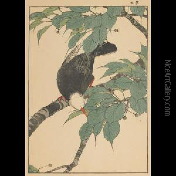 Blackbird On Berry Tree Oil Painting - Imao Keinen