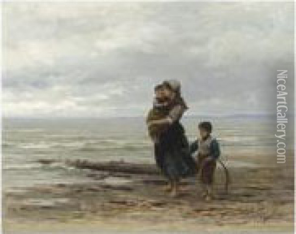 Waiting For Father's Return Oil Painting - Philippe Lodowyck Jacob Sadee