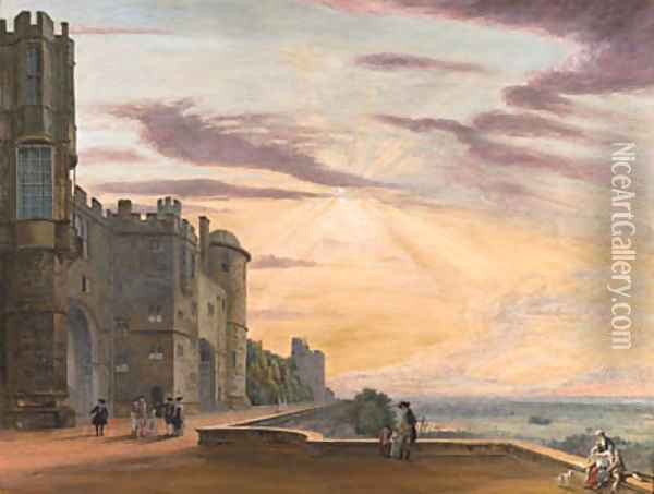 The North Terrace of Windsor Castle looking west Oil Painting - Paul Sandby