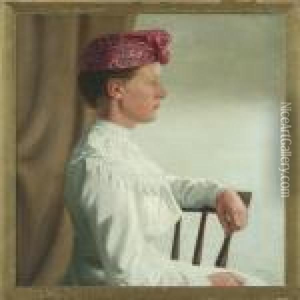 Portrait Of A Young Woman In Profile Oil Painting - Sophus Paulsen