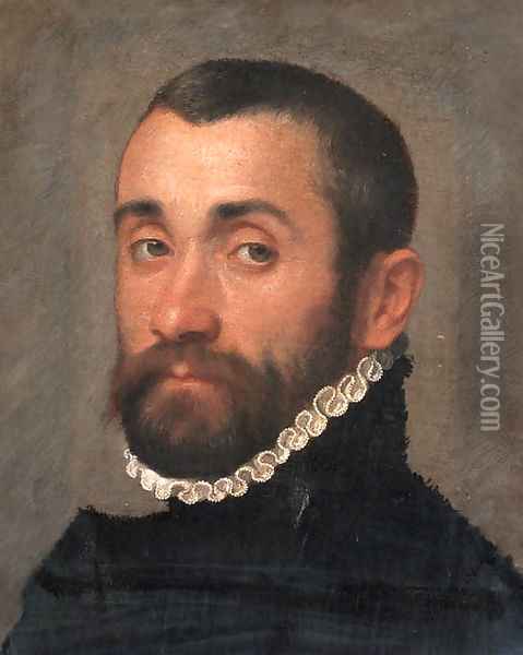 Portrait of a nobleman, bust-length, in black costume and a ruff Oil Painting - Giovanni Battista Moroni