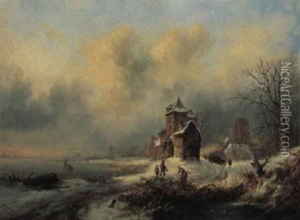 Sneeuwlandschap Oil Painting - Marinus Adrianus Koekkoek