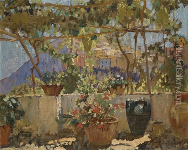 View From The Terrace, Capri Oil Painting - Konstantin Ivanovich Gorbatov