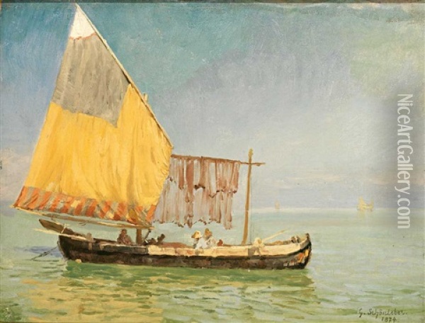 Lagune Mit Fischerboot Oil Painting - Gustav Schoenleber