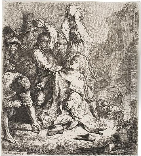 The Stoning Of St. Stephen. Oil Painting - Rembrandt Van Rijn