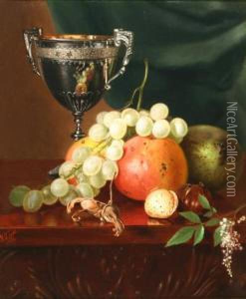 Still Life With Silver Chalice Oil Painting - Henry George Todd