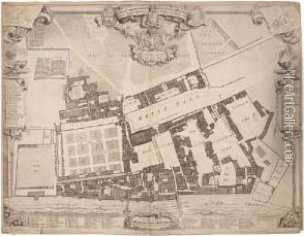 A Survey And Ground Plot Of The Royal Palace Of White Hall Oil Painting - George Vertue