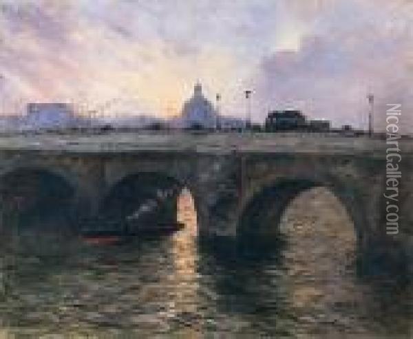 Pont-royal Au Soleil Couchant Oil Painting - Siebe Johannes ten Cate