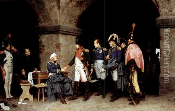 Napoleon Visiting A Wounded Marshal Oil Painting - Alcide Segoni
