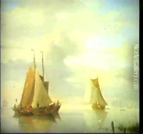 Segelboote Auf Ruhiger See Oil Painting - Nicolaas Riegen