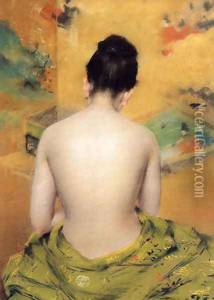 Back Of A Nude Oil Painting - William Merritt Chase