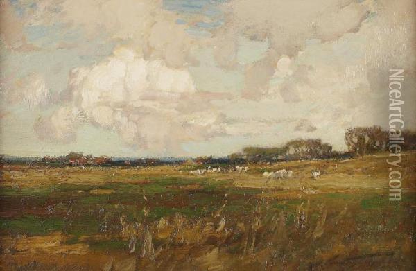 Sheep Grazing In A Meadow Oil Painting - Kershaw Schofield