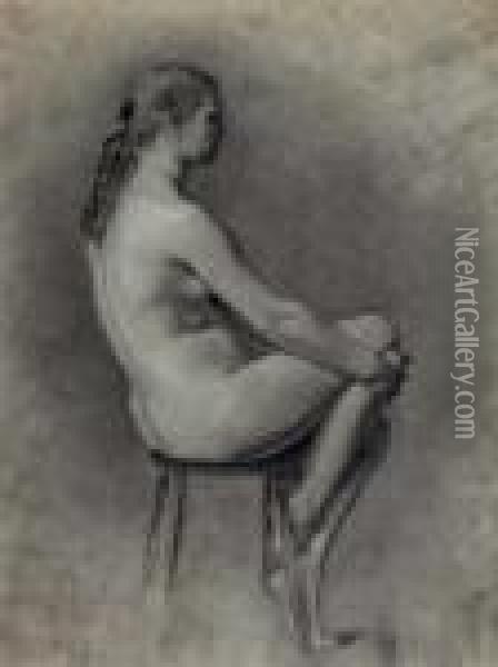 Study Of A Female Nude; And A Companion Drawing And A Companion Painting Oil Painting - Theodore Robinson