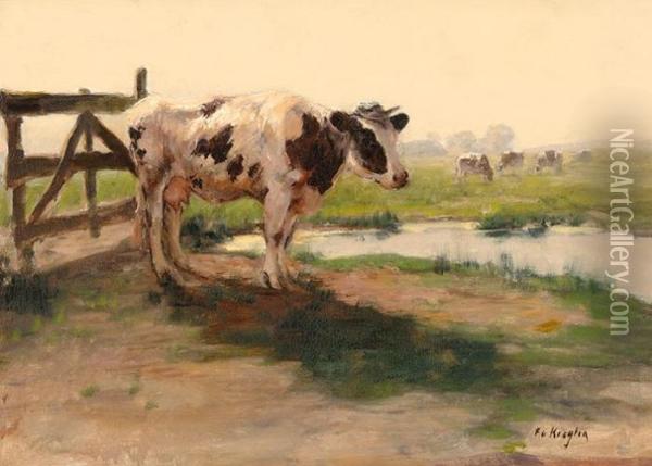 Cows In A Meadow Oil Painting - Fedor Van Kregten