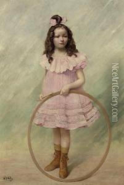 Girl With A Hoop Oil Painting - Alphonse Pellet