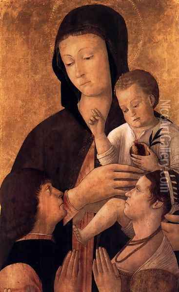 Madonna and Child with Donors Oil Painting - Gentile Bellini