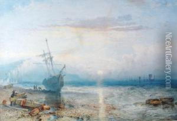 Coastal Scene Under Moonlight Oil Painting - William Collingwood Smith