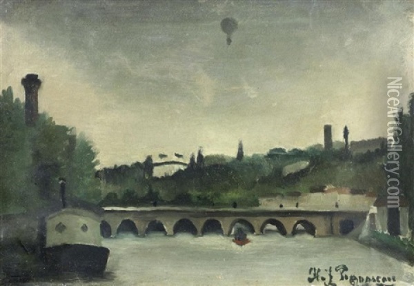 Esquisse Pour Vue Du Pont De Sevres Oil Painting - Henri Rousseau