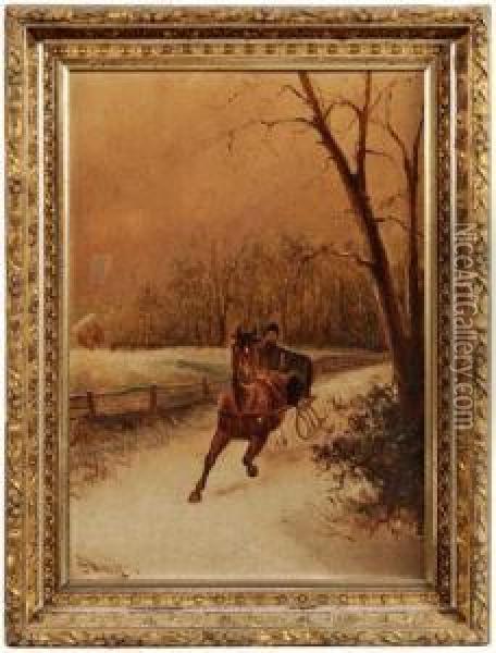 Winter Landscapewith Cossack In Troika Oil Painting - Alexander Charles Stuart
