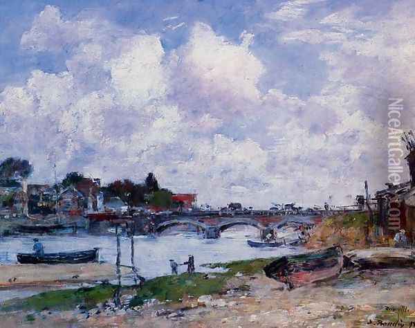 The Bridge over the Toques at Deauville Oil Painting - Eugene Boudin