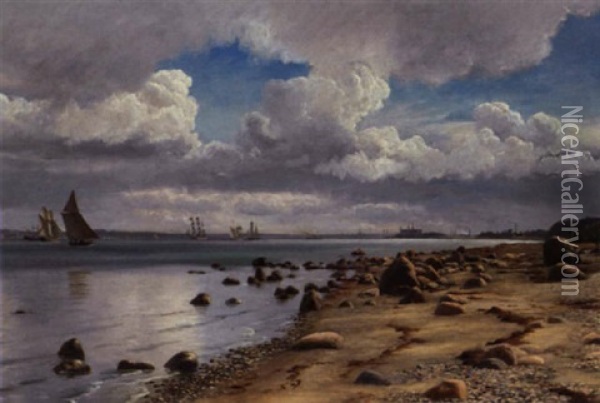 Strandparti Nord For Helsingor Oil Painting - Christian Blache
