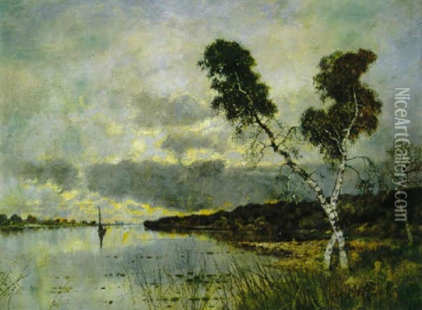 River At Sunset Oil Painting - Karl Heffner