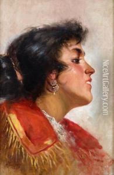 Profilo Di Giovane Donna In Costume Oil Painting - Arturo Stagliano