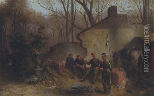 Szene Aus Dem Deutsch-franzosischen Krieg Von 1870/1871 Oil Painting - Eugen Adam