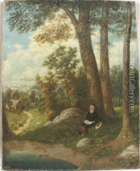 Boy Reading Beside Tree Oil Painting - John Simon Schaeffer