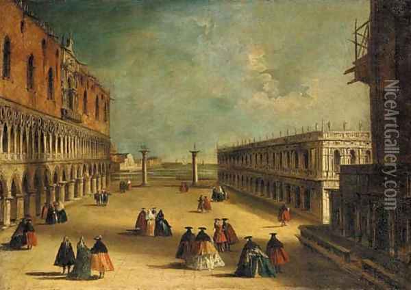 View of the Piazzetta, Venice, looking South, with masked figures Oil Painting - Michele Marieschi