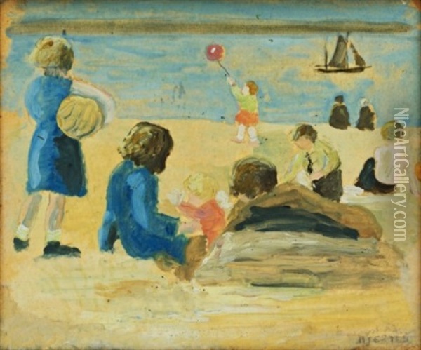 Pa Stranden Oil Painting - Sigrid (Maria) Hjerten