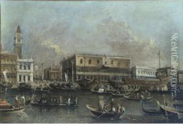 Venice, A View Of The Molo With 
The Departure Of The Bucintoro On The Feast Of Ascension Day Oil Painting - Francesco Tironi