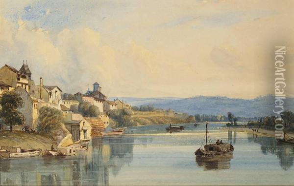 Village Au Bord Du Fleuve Oil Painting - Antoine-Desire Heroult