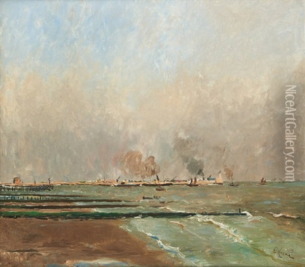 Les Brise-lames Devant Zeebrugge Oil Painting - Joseph Francois de Coene
