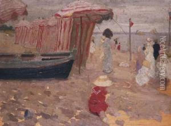 On A French Beach Oil Painting - Emanuel Phillips Fox