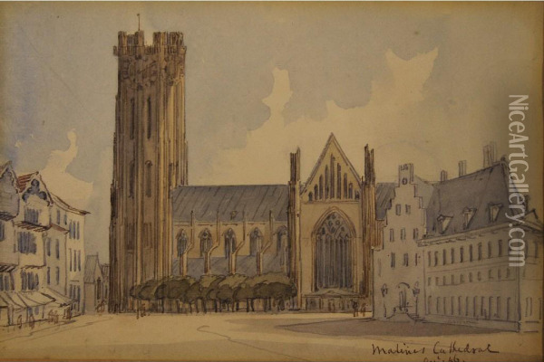 Shoreham And Malines Cathedral Oil Painting - Charles Grene Ellicombe