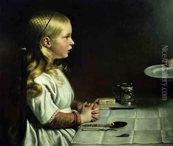 Florence Cope Saying Grace at Dinnertime Oil Painting - Charles West Cope