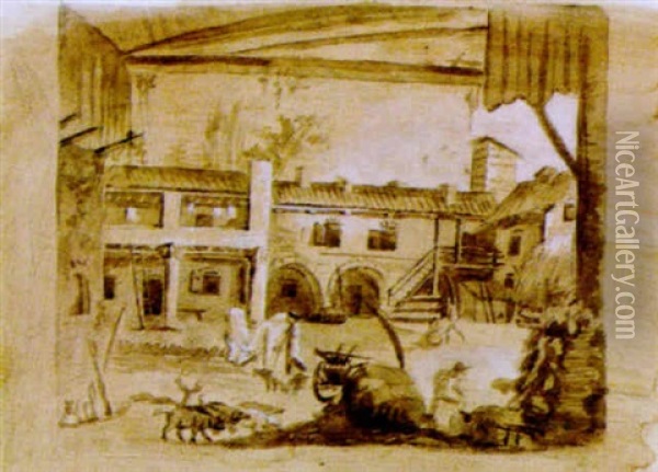 Blick Auf Ein Bauerliches Anwesen Oil Painting - Giovanni Fontana