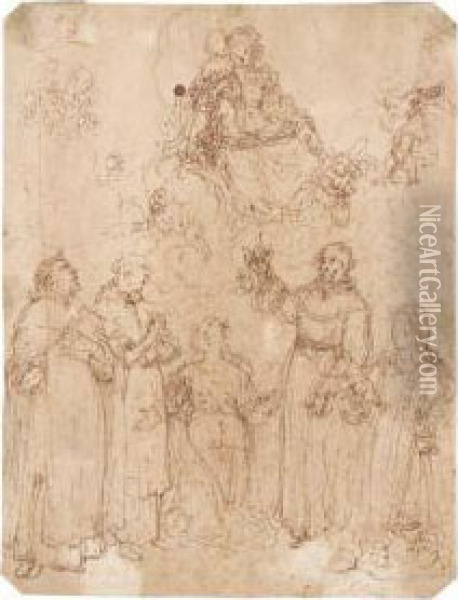 The Madonna And Child Appearing To Five Saints Oil Painting - Giovanni Battista della Rovere