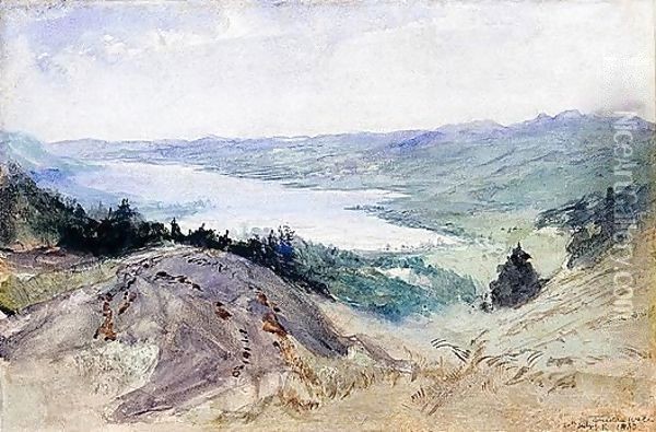 View At Coniston Water Oil Painting - John Ruskin