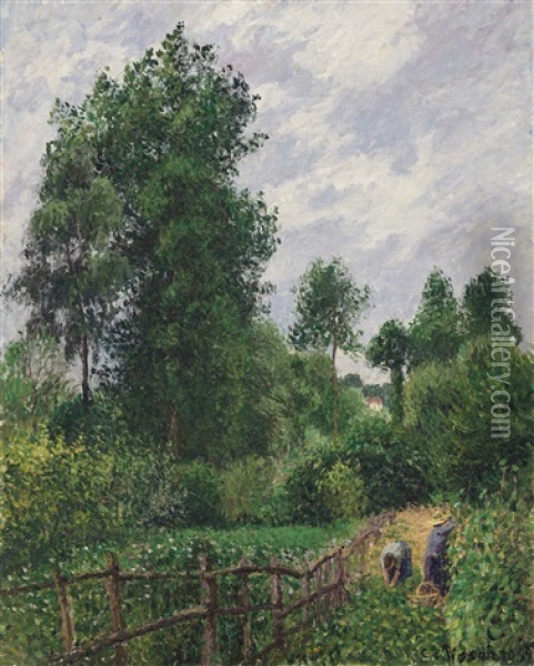 Paysage Avec Peupliers, Temps Gris, Eragny Oil Painting - Camille Pissarro